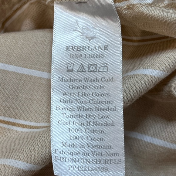Everlane The Way-Short Shirt Cotton Beige Bone White Stripe Button Up Medium - Picture 10 of 11